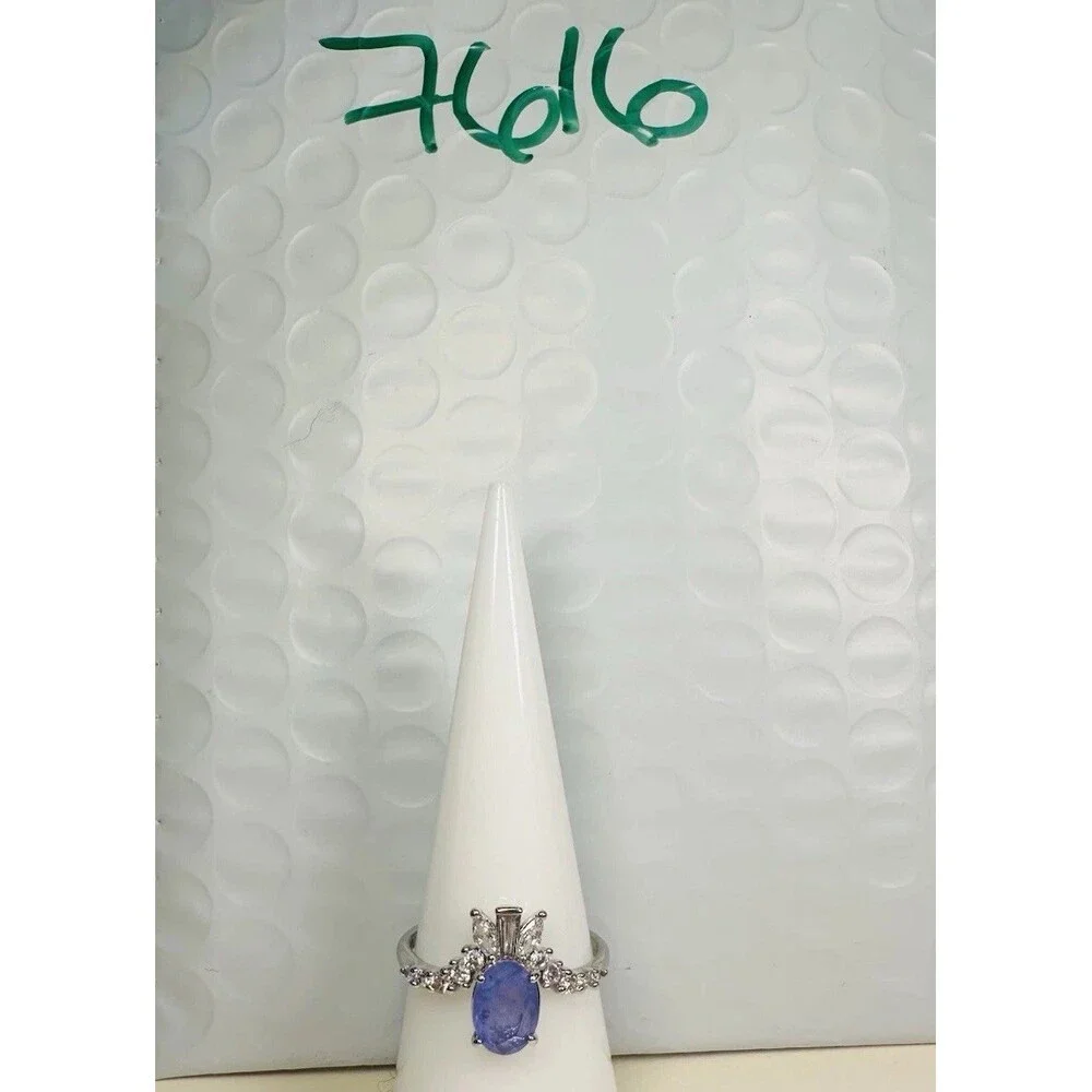 Bomb Party Oval Violet Blue Statement Ring Rhodium Plated Size 8